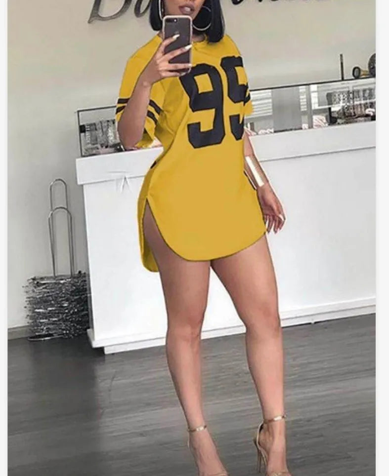 Number Print Oversized T-shirt Female Summer Top Tees Long Ladies Top Women Split t Shirt Sports Women Clothing Casual t Shirt