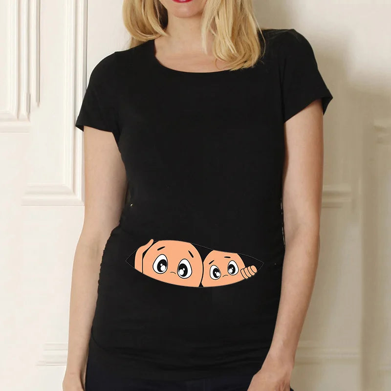 Casual Maternity Short Sleeve T-Shirt for Pregnant Women Eye Catching Graphic Design Summer Casual Top