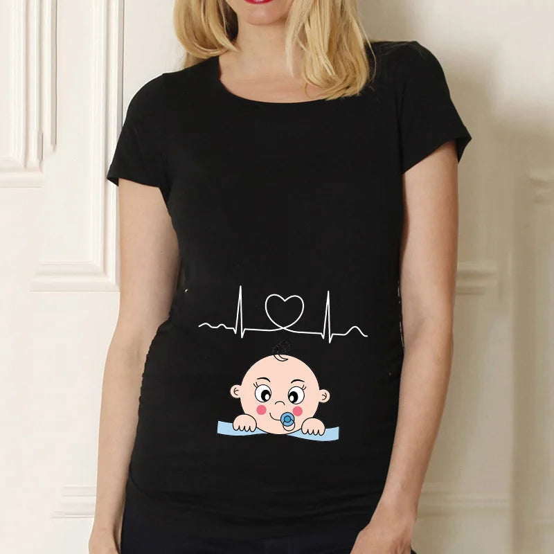 Casual Maternity Short Sleeve T-Shirt for Pregnant Women Eye Catching Graphic Design Summer Casual Top