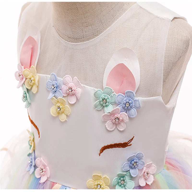 Baby Girls Unicorn Tutu Dress Pastel Rainbow Princess Girls Birthday Party Dress Children Kids Halloween Unicorn Perform Costume