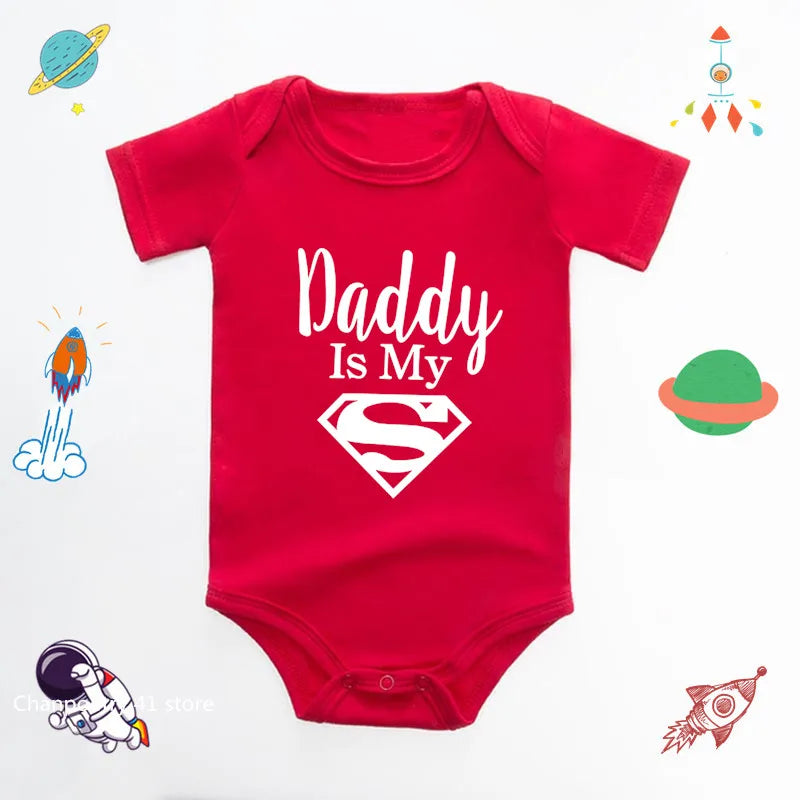 Red Baby Romper Newborn Baby Boys Girls Clothes Gold Daddy Is My Hero Print Infant Baby Jumpsuit 100% Cotton Baby Bodysuit