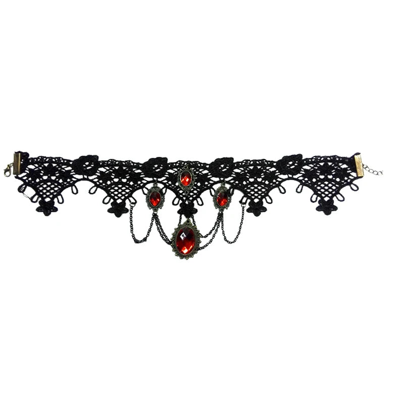 Fashion Cocktail Evening Party Dress Jewelry Victorian Gothic Halloween Red Rhinestone Charms Vampire Maxi Necklace Choker