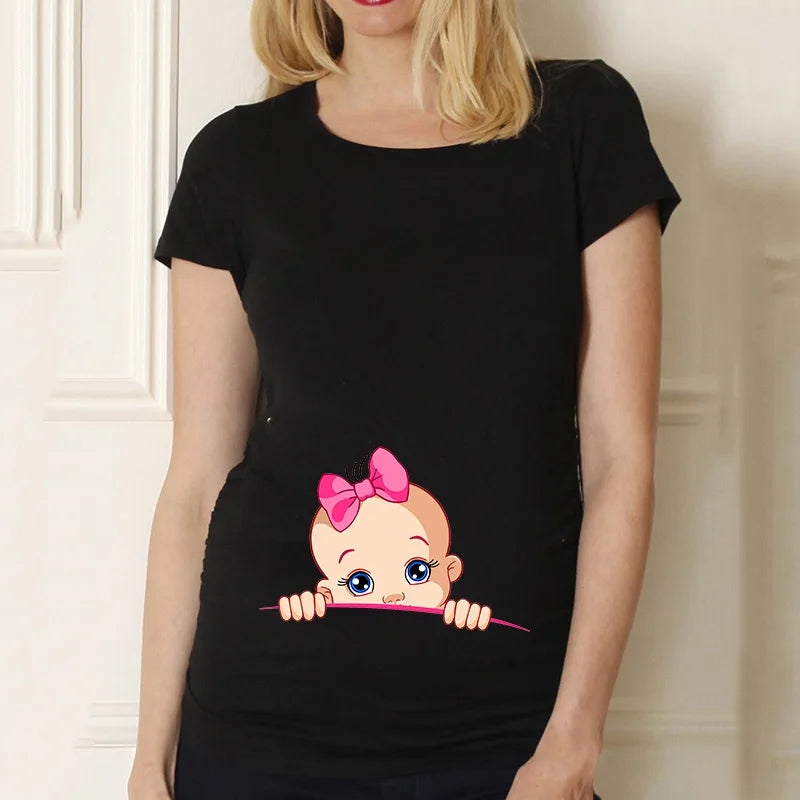 Casual Maternity Short Sleeve T-Shirt for Pregnant Women Eye Catching Graphic Design Summer Casual Top