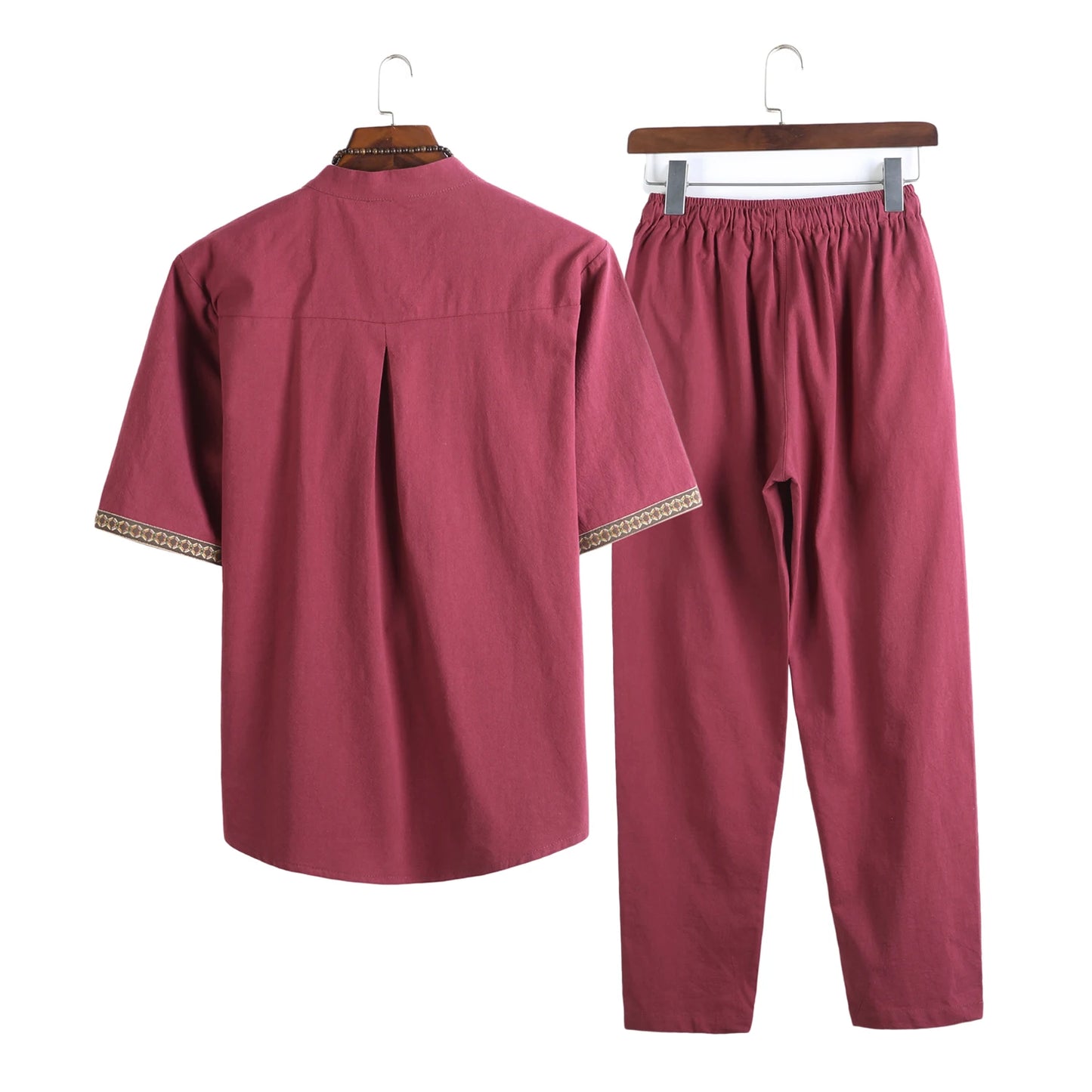 Mens Linen Sets Summer Men Streetwear Jogger Shirts+Long Pants Male Slim Style 2 Pieces Hanfu Tracksuit Tang Suit 5Xl