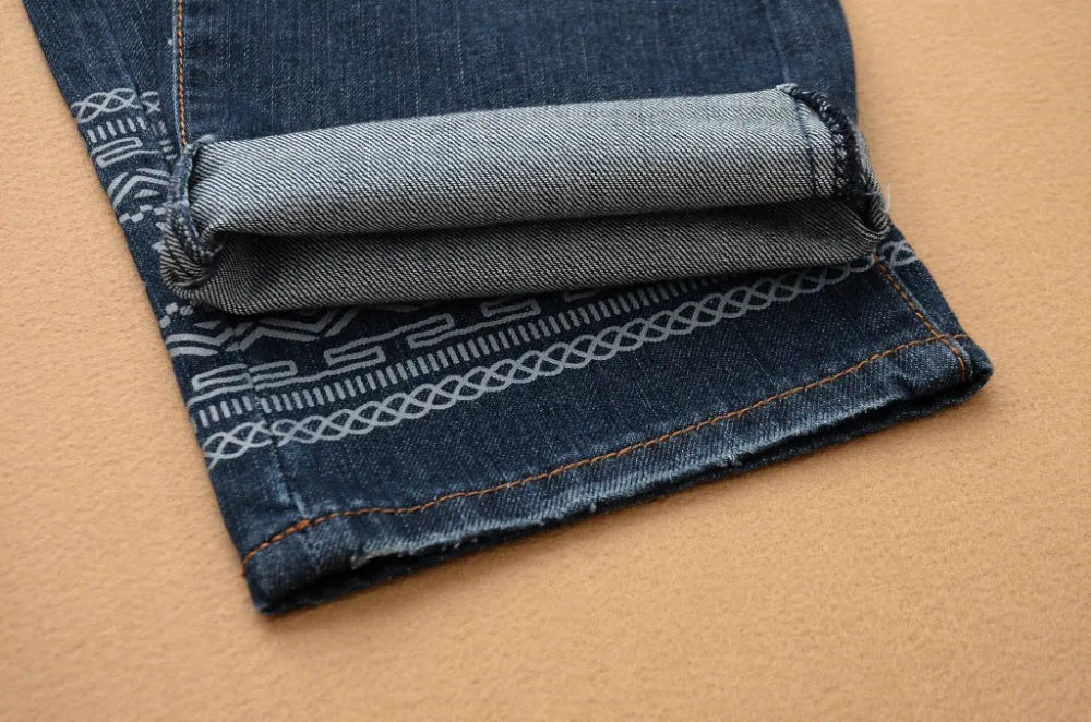 New tearing denim men ripped jeans hip hop skull head straight slim balmai jeans men denim pants male trousers size 28-38