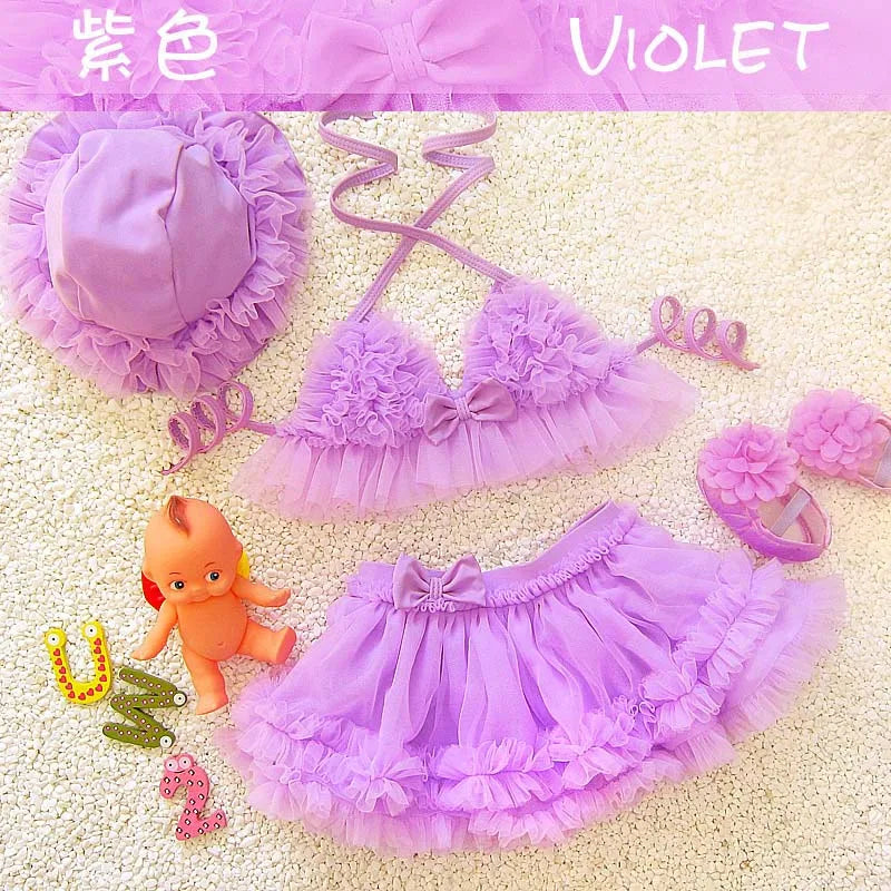 Baby Kids Girls Bikini Princess Three Piece Swimming Suit Split Top + Skirt + Hat Swimwear Summer Beach Children Swimsuit