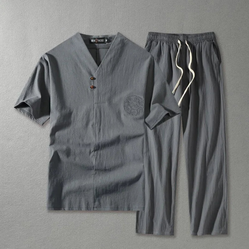 Men's Clothing Large Size Suit Linen t-shirt Fashion Male Set 8XL 9XL plus Two Piece