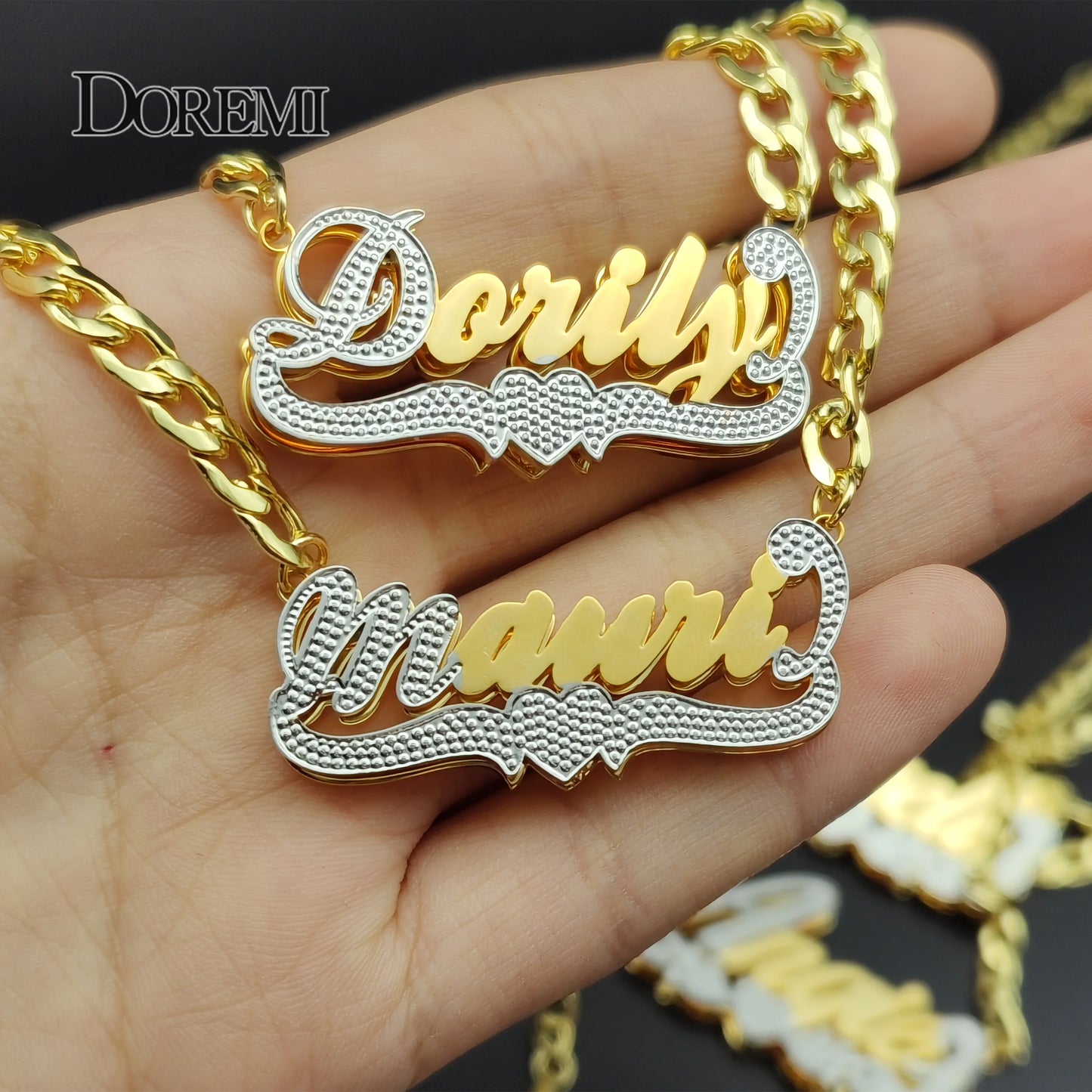 DOREMI Stainless Custom Nameplate Necklace 3D Pendant Necklace Personalized Custom Name Jewelry for Women/Men Free Shipping