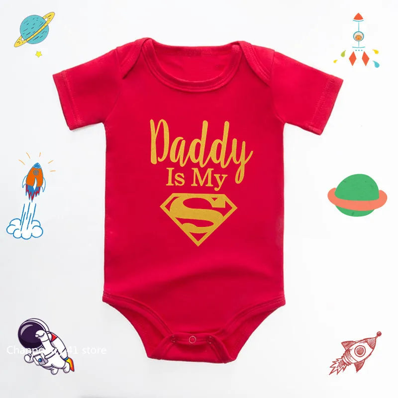 Red Baby Romper Newborn Baby Boys Girls Clothes Gold Daddy Is My Hero Print Infant Baby Jumpsuit 100% Cotton Baby Bodysuit