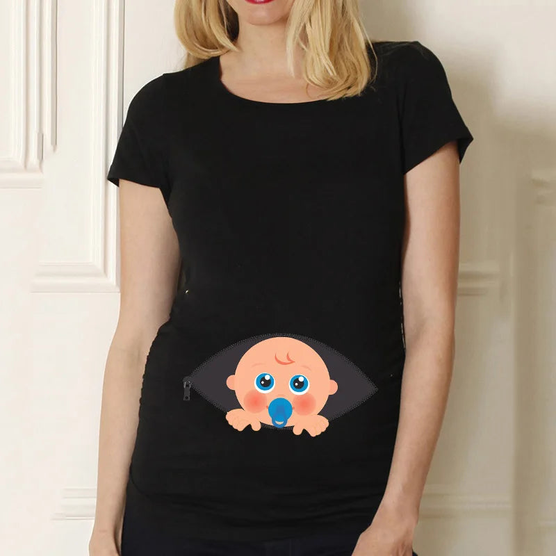 Casual Maternity Short Sleeve T-Shirt for Pregnant Women Eye Catching Graphic Design Summer Casual Top