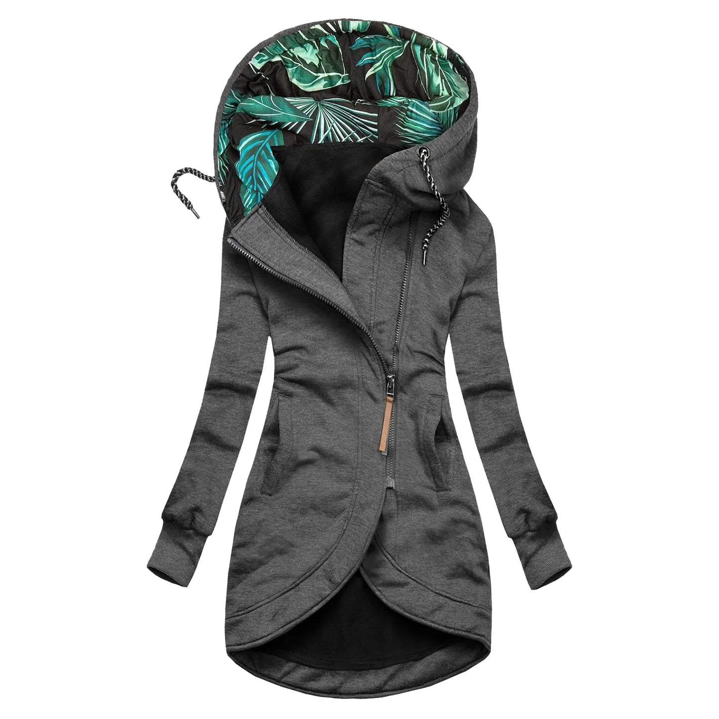 Women Casual Winter Slim Stitching Jacket Coat Overcoat Ladies Medium Long Cotton Jackets Drawstring Hooded Outwear Trench