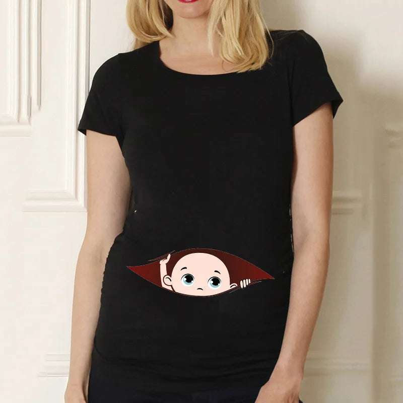 Casual Maternity Short Sleeve T-Shirt for Pregnant Women Eye Catching Graphic Design Summer Casual Top