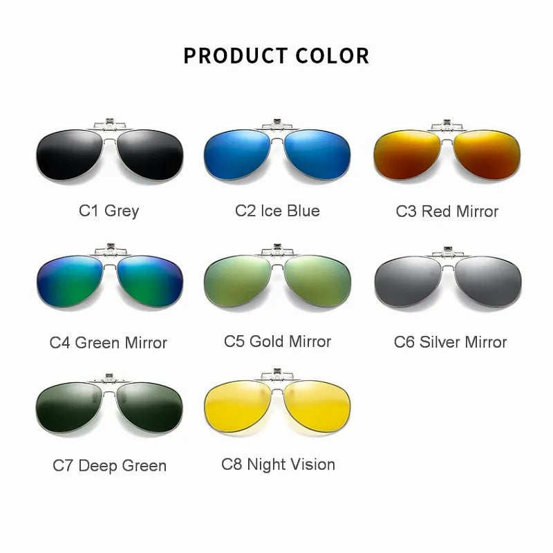 Polarized Sunglasses Lens clip on glasses Night Vision Yellow Aviation Metail Frame Women & Men Sun Glasses with Clips Unisex Clip