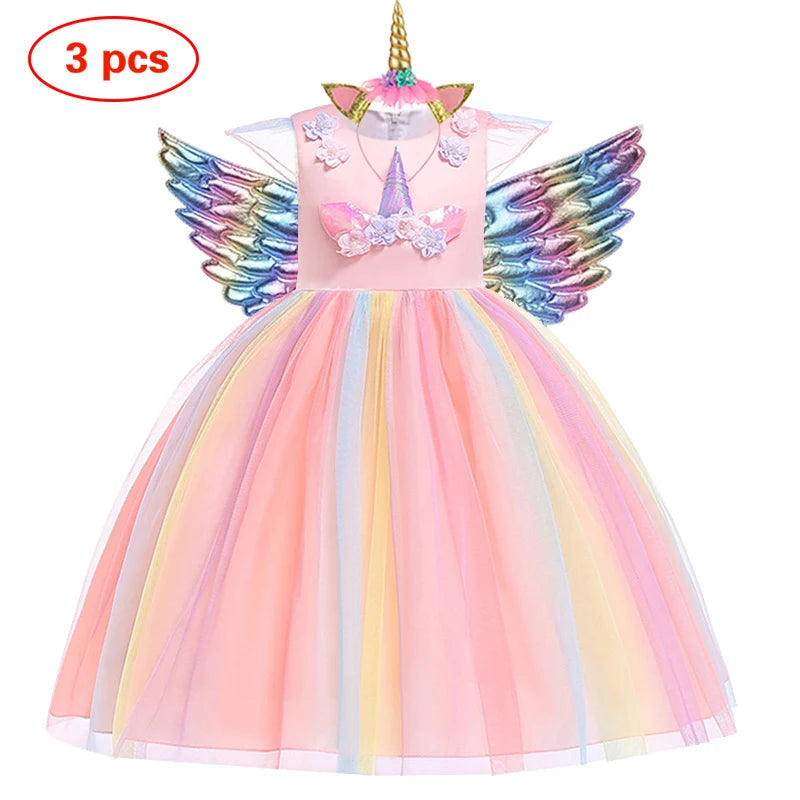Baby Girls Unicorn Tutu Dress Pastel Rainbow Princess Girls Birthday Party Dress Children Kids Halloween Unicorn Perform Costume