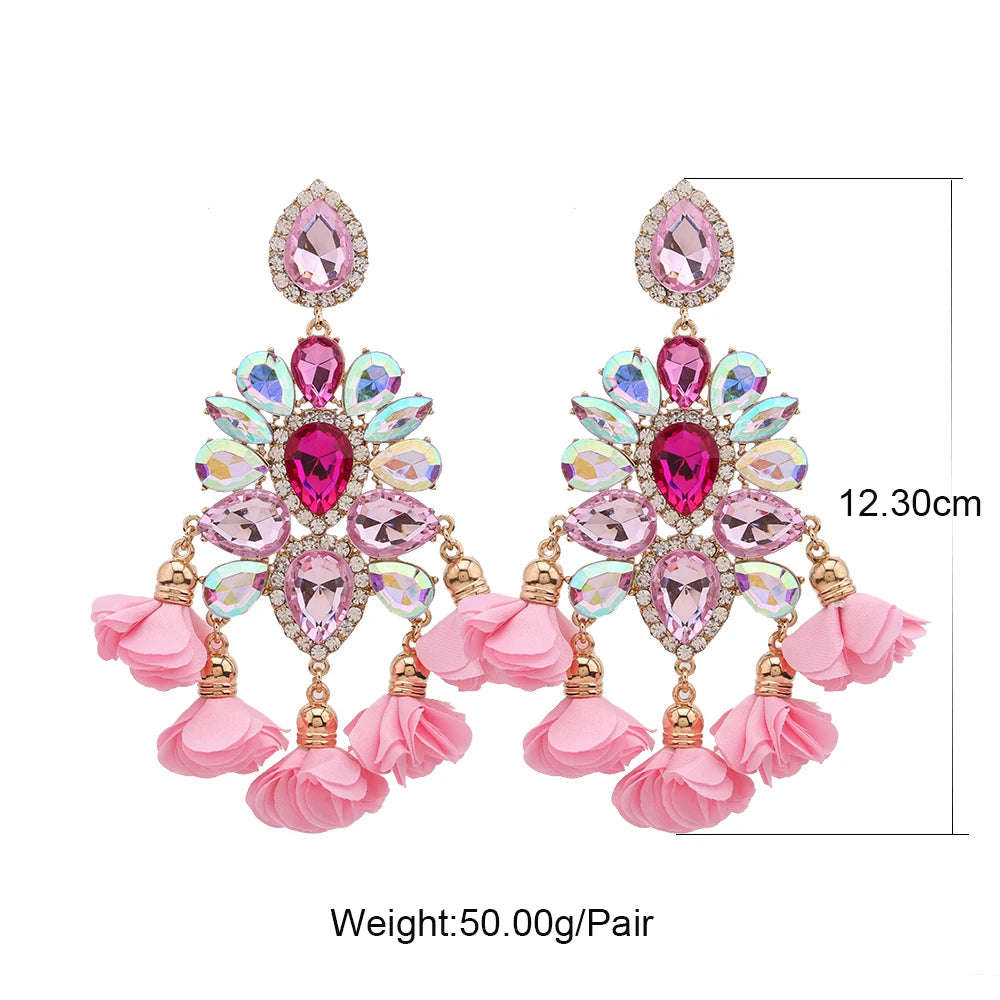 Aretes India Earrings Women Rhinestones Pendant Crystal Statement Earrings For Women Flower Tassel Earring Fashion Jewelry Gifts