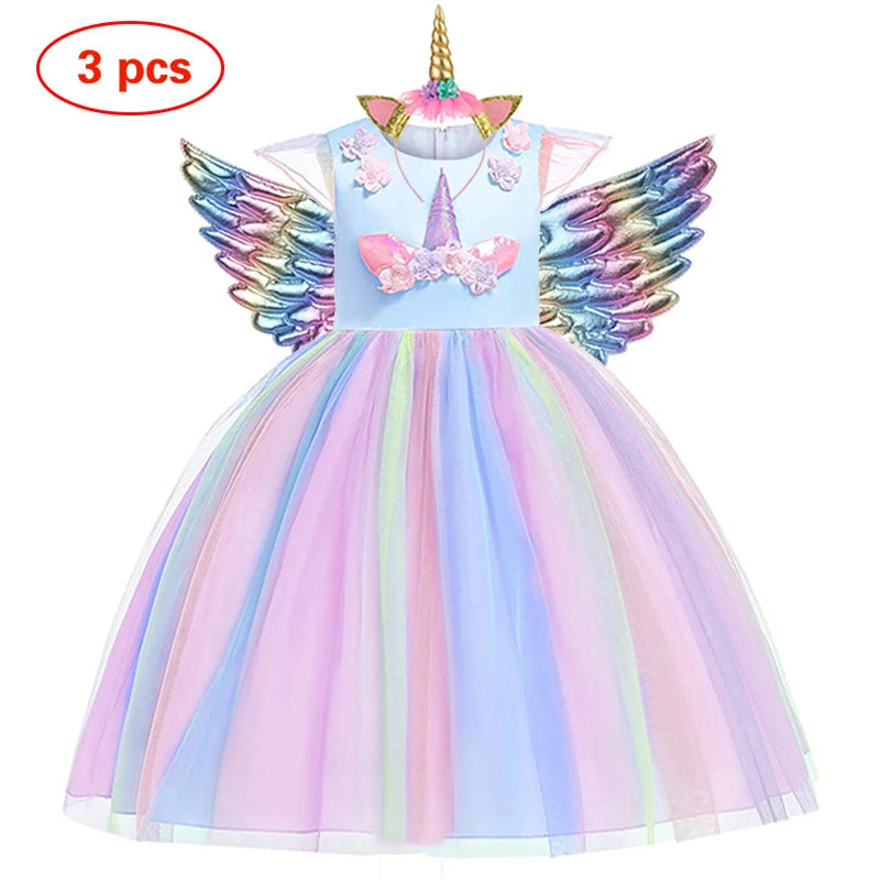 Baby Girls Unicorn Tutu Dress Pastel Rainbow Princess Girls Birthday Party Dress Children Kids Halloween Unicorn Perform Costume