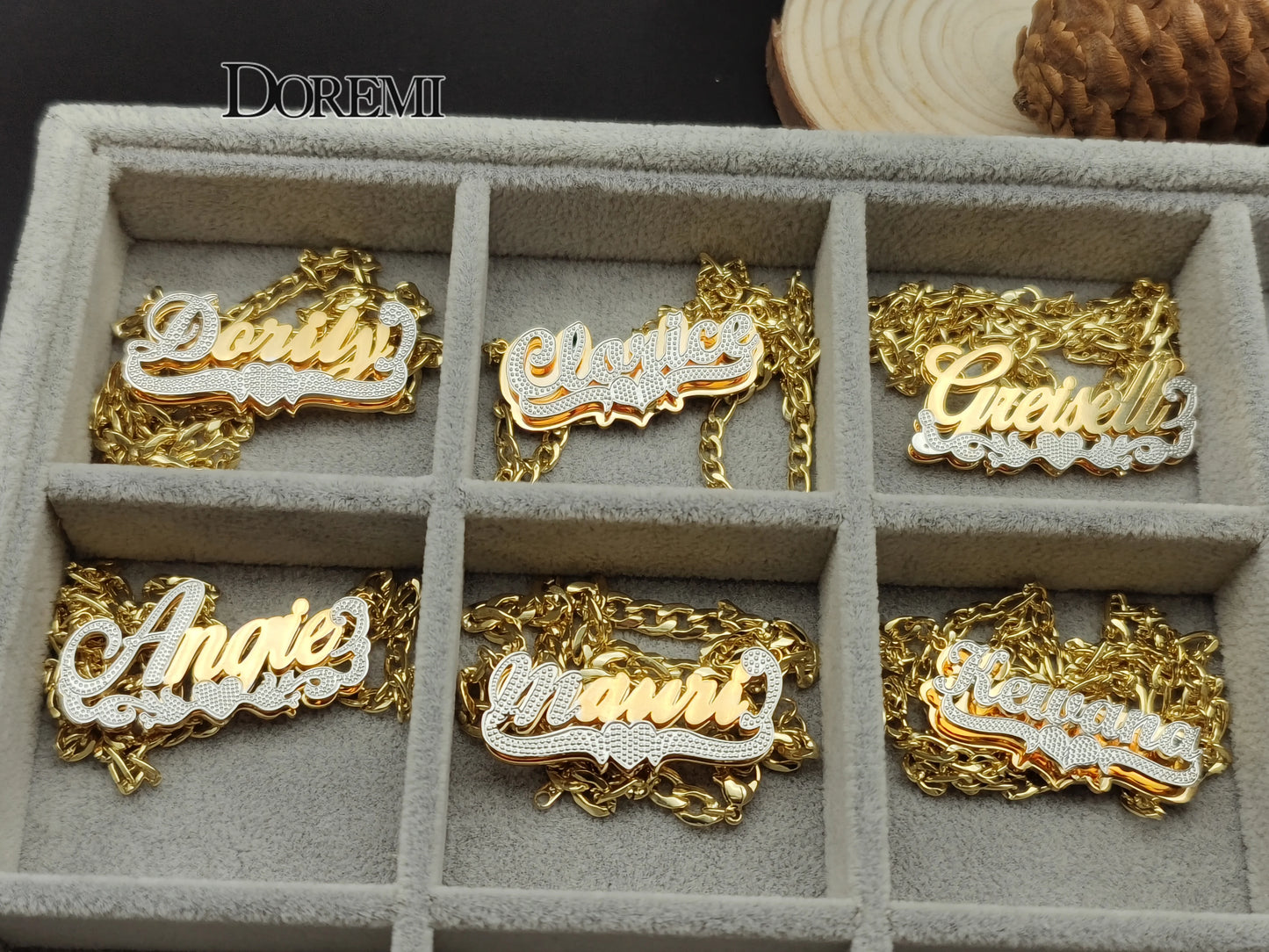 DOREMI Stainless Custom Nameplate Necklace 3D Pendant Necklace Personalized Custom Name Jewelry for Women/Men Free Shipping