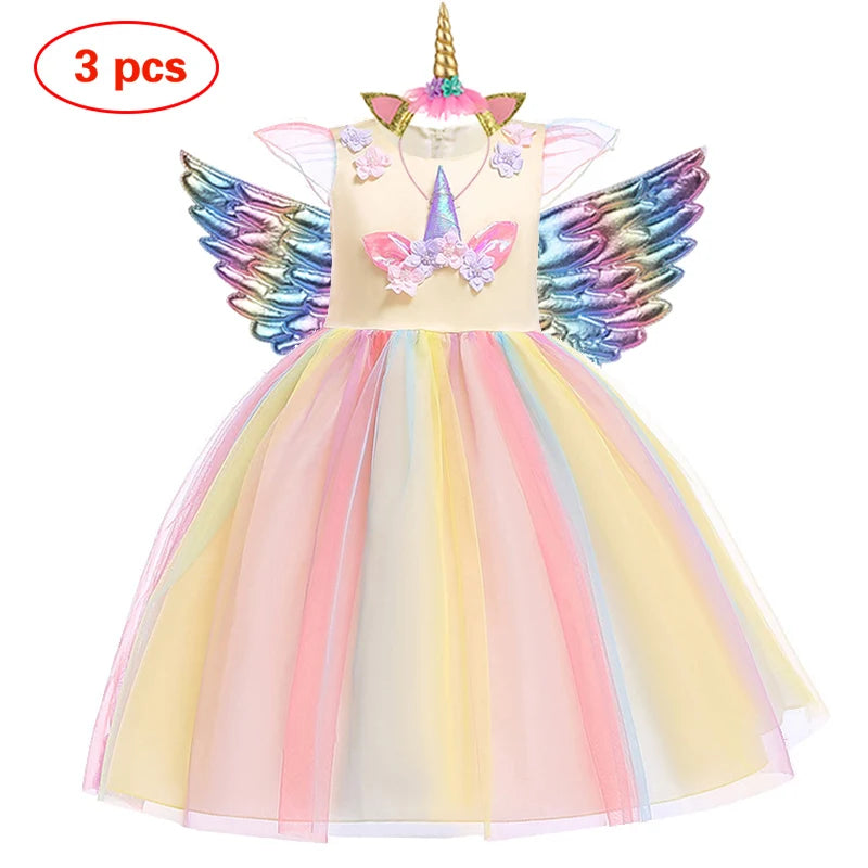 Baby Girls Unicorn Tutu Dress Pastel Rainbow Princess Girls Birthday Party Dress Children Kids Halloween Unicorn Perform Costume