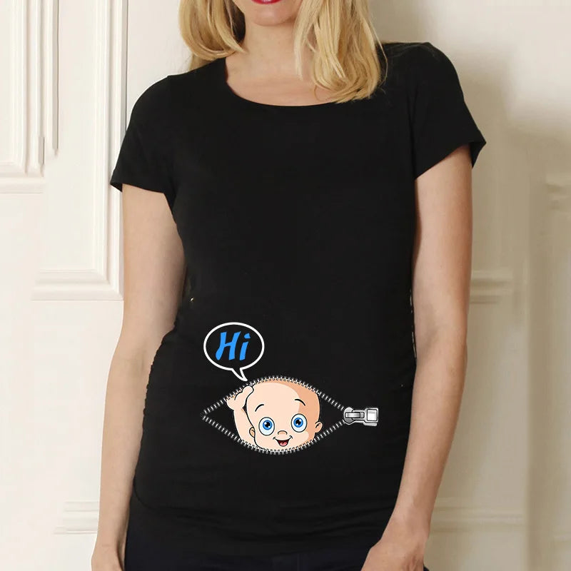 Casual Maternity Short Sleeve T-Shirt for Pregnant Women Eye Catching Graphic Design Summer Casual Top