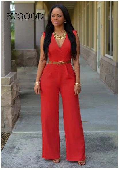 Sexy High Waist V-neck Wide Leg Pants Set Women's Fashion Street Style Jumpsuit for Birthday Party Summer 2022