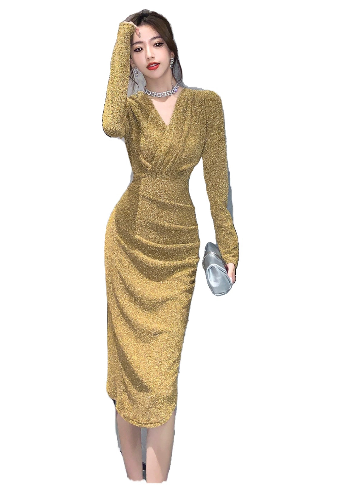Accessible Luxury Socialite Pure Desire Sexy V-neck Dress Dress