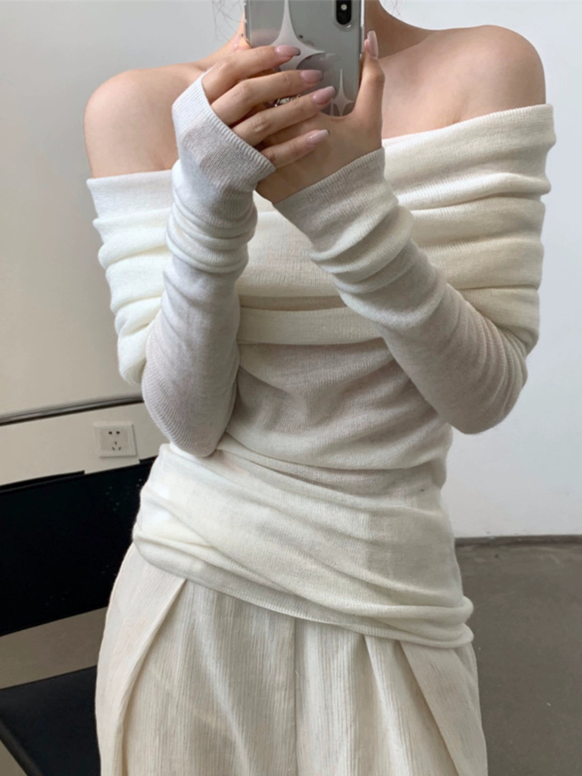 Off-the-Shoulder Inner Knitted Bottoming Shirt for Women Autumn New Pure Sweater Slim Fit Fancy off-Shoulder Top