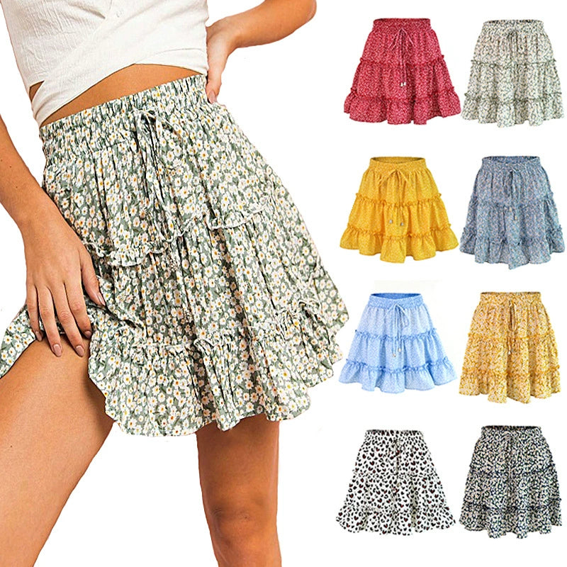 Women's Summer High Waist Beach Dress Ladies Falbala Skirt