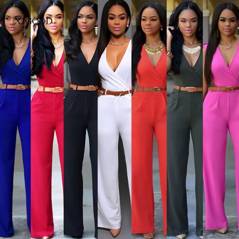 Sexy High Waist V-neck Wide Leg Pants Set Women's Fashion Street Style Jumpsuit for Birthday Party Summer 2022