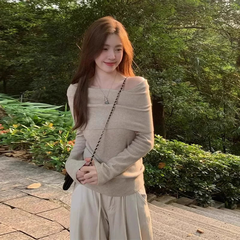Chic Gentle off-Shoulder Fancy Ruched Knitwear