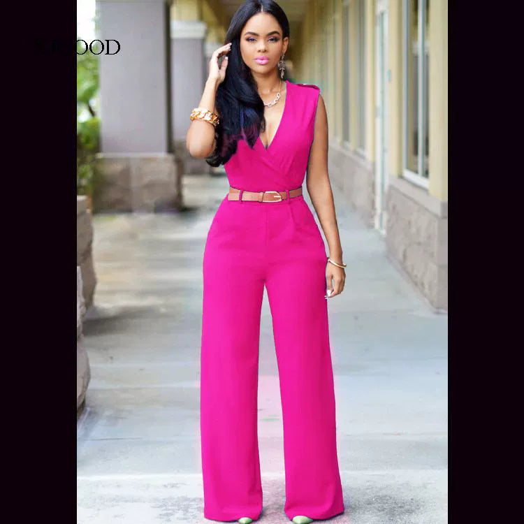 Sexy High Waist V-neck Wide Leg Pants Set Women's Fashion Street Style Jumpsuit for Birthday Party Summer 2022