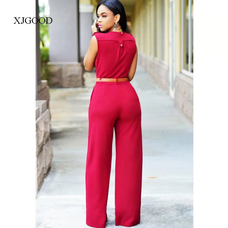 Sexy High Waist V-neck Wide Leg Pants Set Women's Fashion Street Style Jumpsuit for Birthday Party Summer 2022