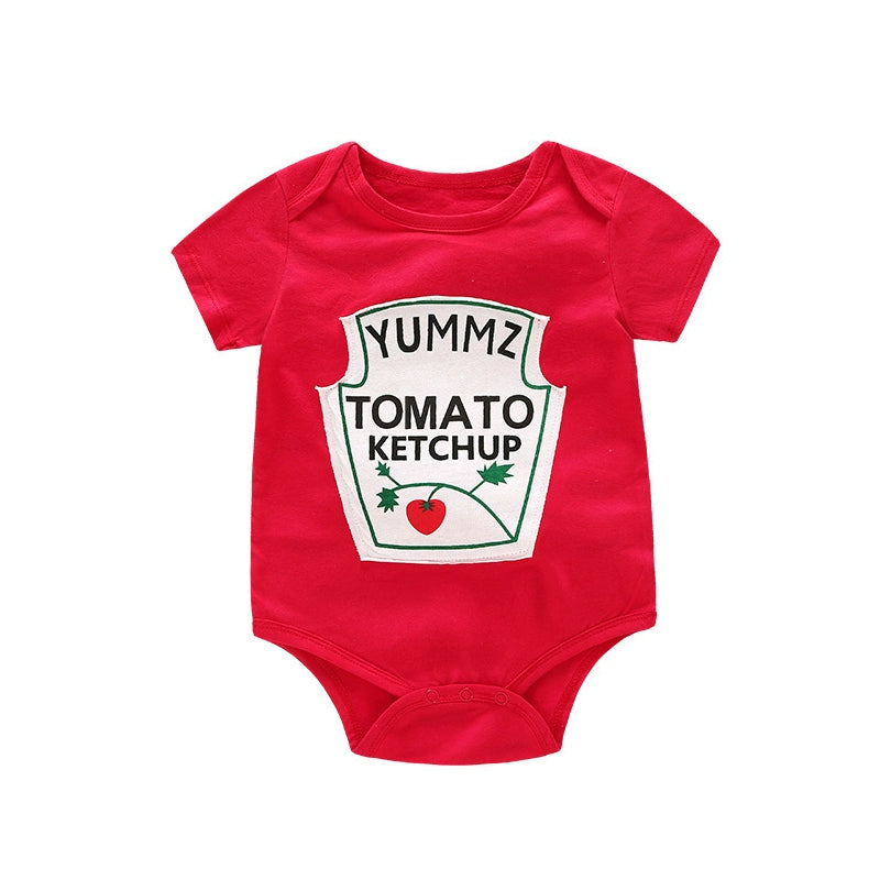 Newborn Baby Summer Wear Boys and Girls Baby Red Short Sleeve Bottom-Covering Rompers Double Cell Jumpsuit
