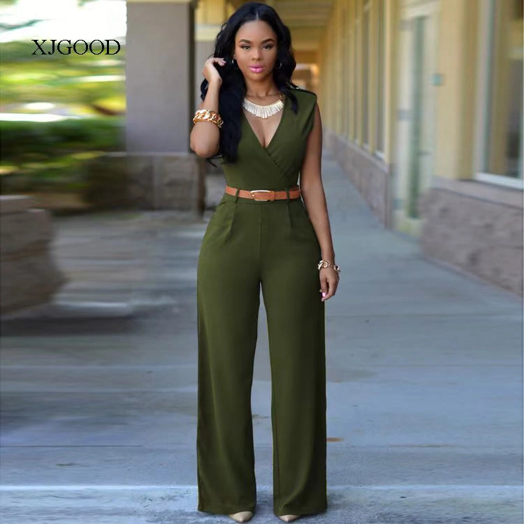 Sexy High Waist V-neck Wide Leg Pants Set Women's Fashion Street Style Jumpsuit for Birthday Party Summer 2022