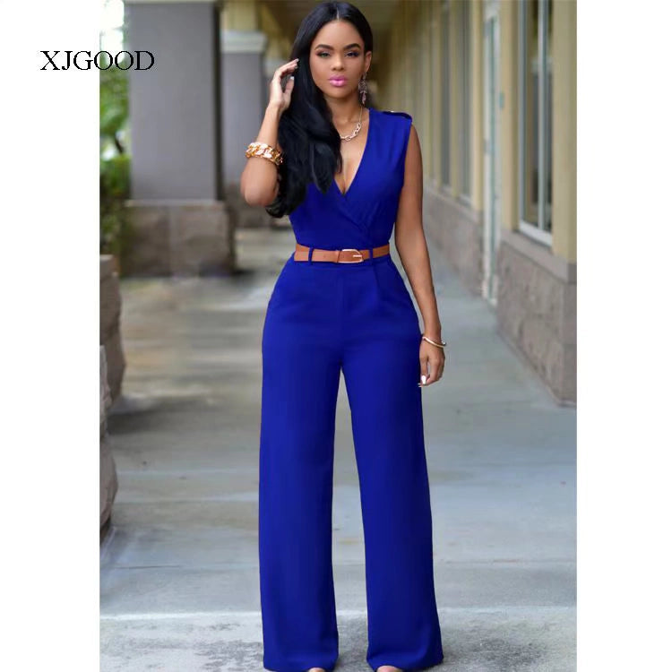 Sexy High Waist V-neck Wide Leg Pants Set Women's Fashion Street Style Jumpsuit for Birthday Party Summer 2022