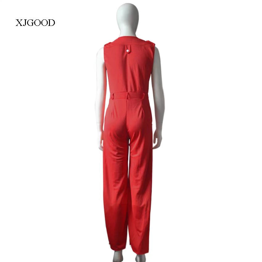 Sexy High Waist V-neck Wide Leg Pants Set Women's Fashion Street Style Jumpsuit for Birthday Party Summer 2022