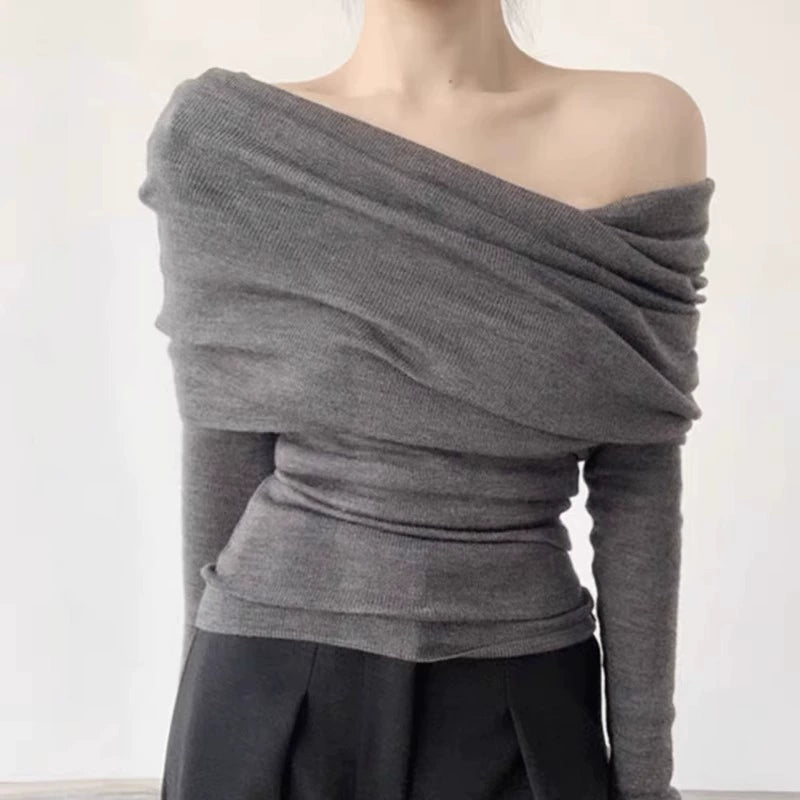 Chic Gentle off-Shoulder Fancy Ruched Knitwear