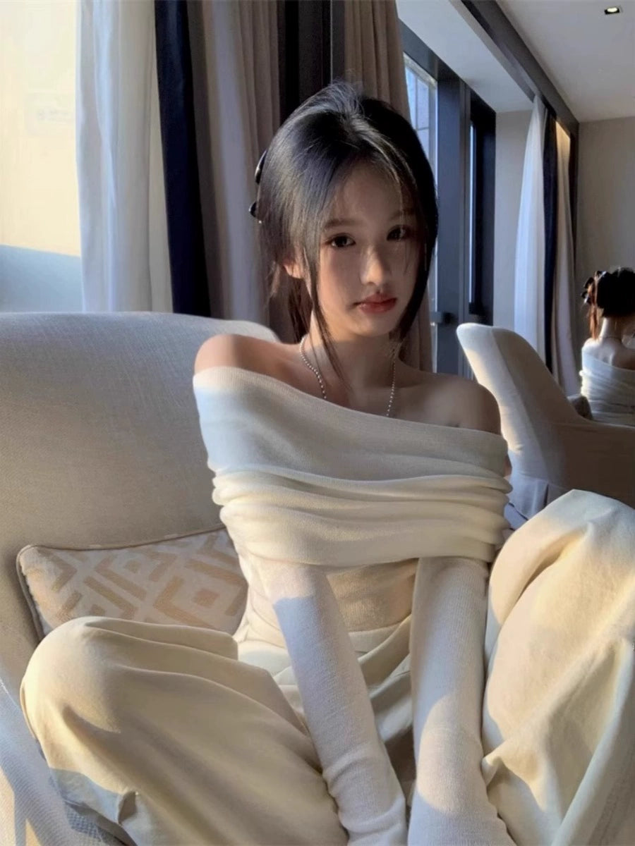 Chic Gentle off-Shoulder Fancy Ruched Knitwear