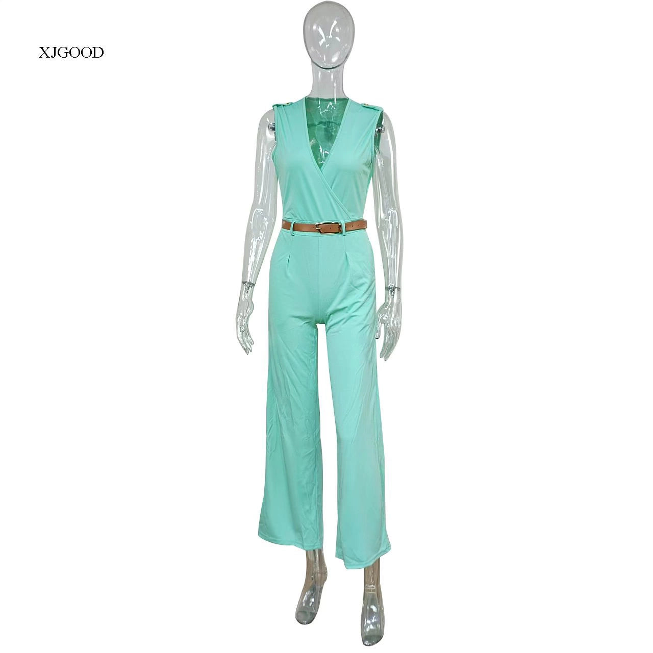 Sexy High Waist V-neck Wide Leg Pants Set Women's Fashion Street Style Jumpsuit for Birthday Party Summer 2022