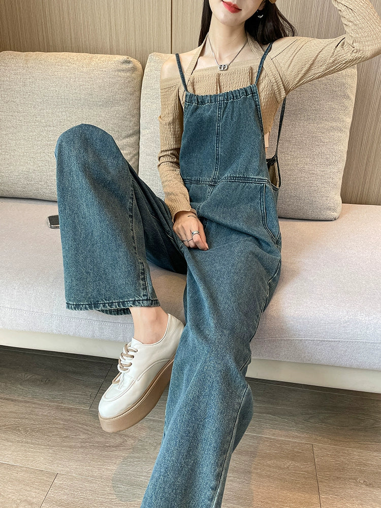 Internet Celebrity New Slimming Youthful-Looking Denim Suspender Pants