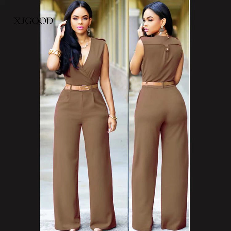 Sexy High Waist V-neck Wide Leg Pants Set Women's Fashion Street Style Jumpsuit for Birthday Party Summer 2022
