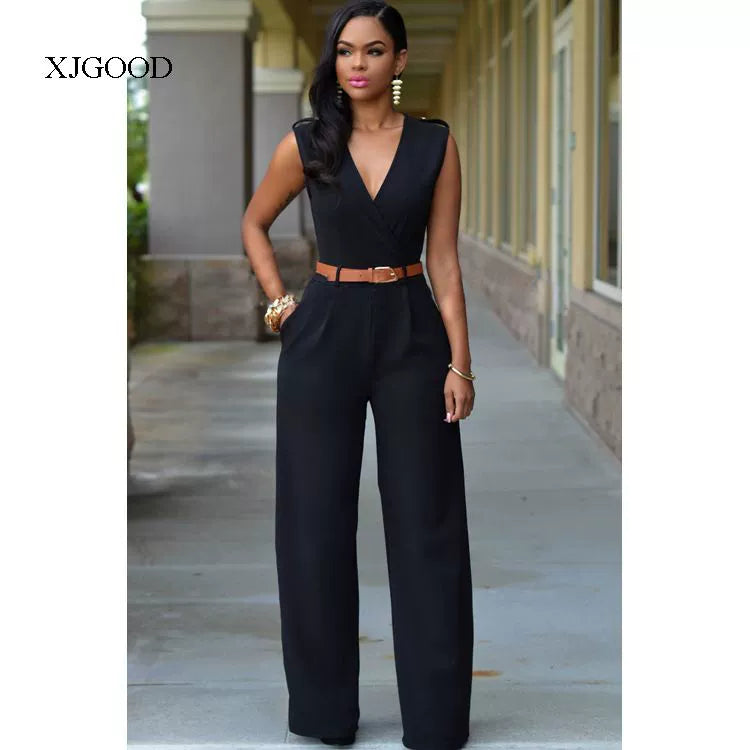 Sexy High Waist V-neck Wide Leg Pants Set Women's Fashion Street Style Jumpsuit for Birthday Party Summer 2022