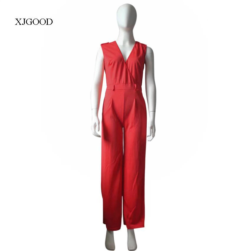 Sexy High Waist V-neck Wide Leg Pants Set Women's Fashion Street Style Jumpsuit for Birthday Party Summer 2022