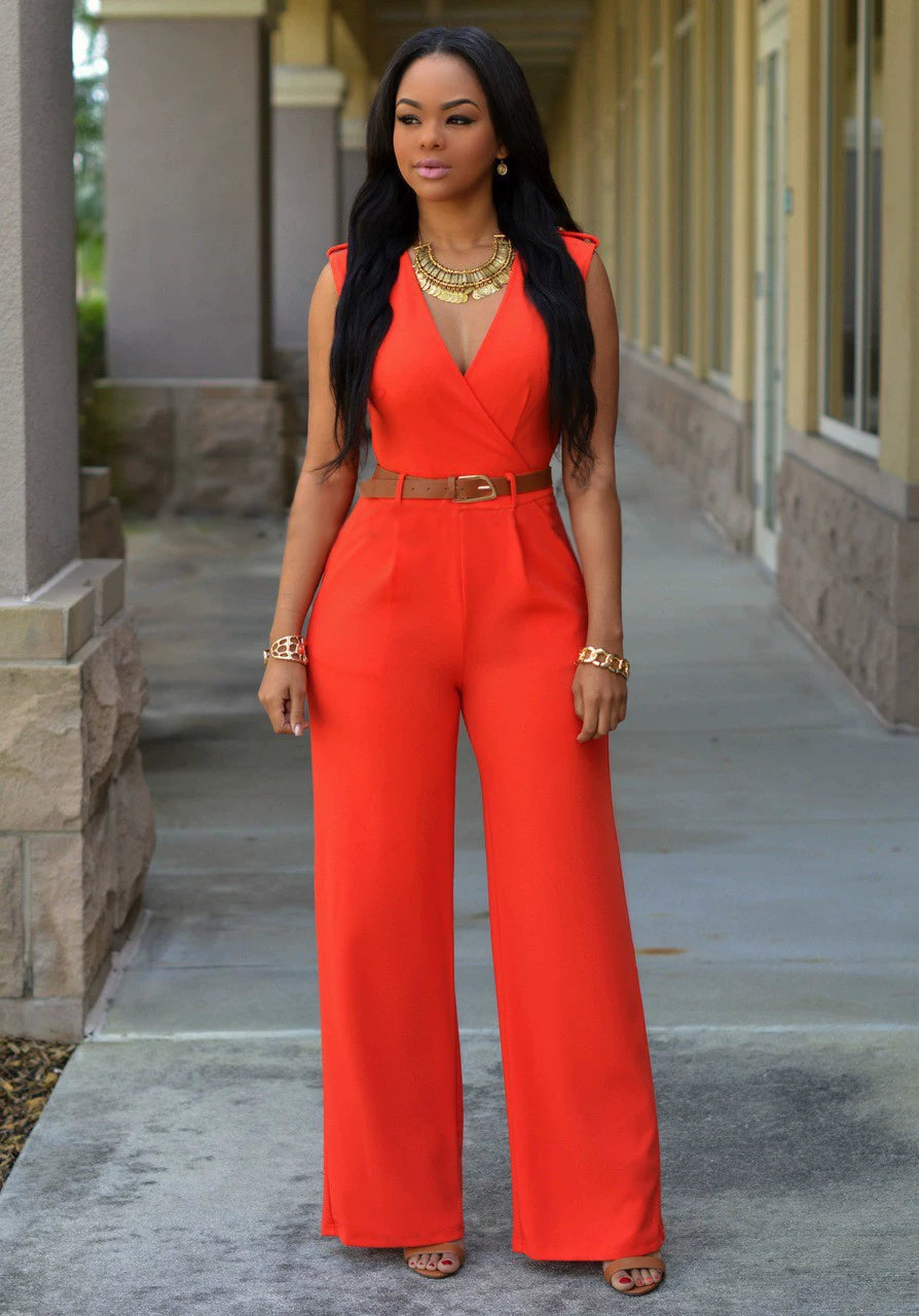 Sexy High Waist V-neck Wide Leg Pants Set Women's Fashion Street Style Jumpsuit for Birthday Party Summer 2022