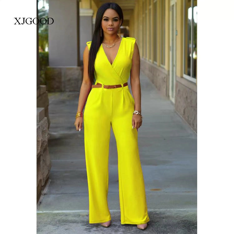 Sexy High Waist V-neck Wide Leg Pants Set Women's Fashion Street Style Jumpsuit for Birthday Party Summer 2022