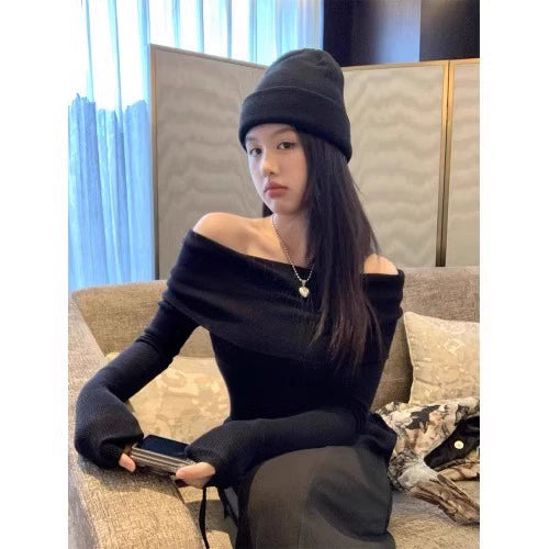 Chic Gentle off-Shoulder Fancy Ruched Knitwear