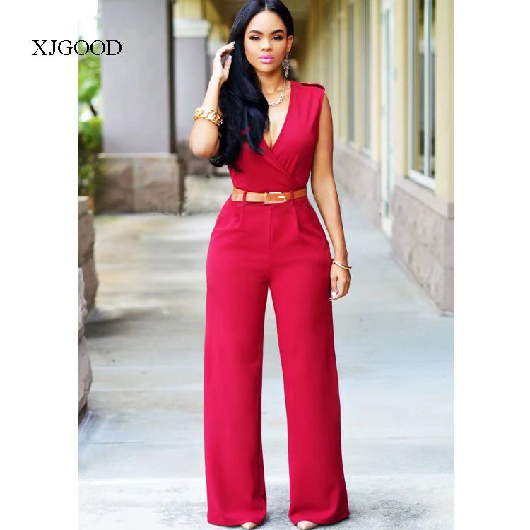 Sexy High Waist V-neck Wide Leg Pants Set Women's Fashion Street Style Jumpsuit for Birthday Party Summer 2022