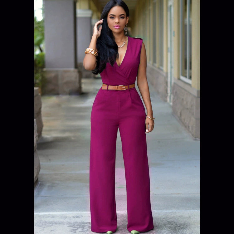 Sexy High Waist V-neck Wide Leg Pants Set Women's Fashion Street Style Jumpsuit for Birthday Party Summer 2022
