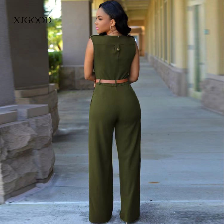 Sexy High Waist V-neck Wide Leg Pants Set Women's Fashion Street Style Jumpsuit for Birthday Party Summer 2022