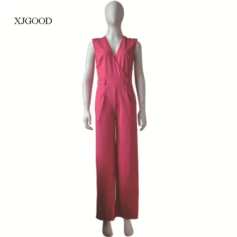 Sexy High Waist V-neck Wide Leg Pants Set Women's Fashion Street Style Jumpsuit for Birthday Party Summer 2022