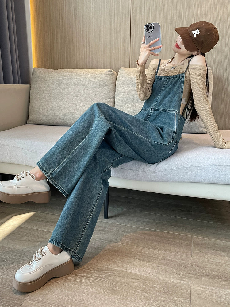 Internet Celebrity New Slimming Youthful-Looking Denim Suspender Pants